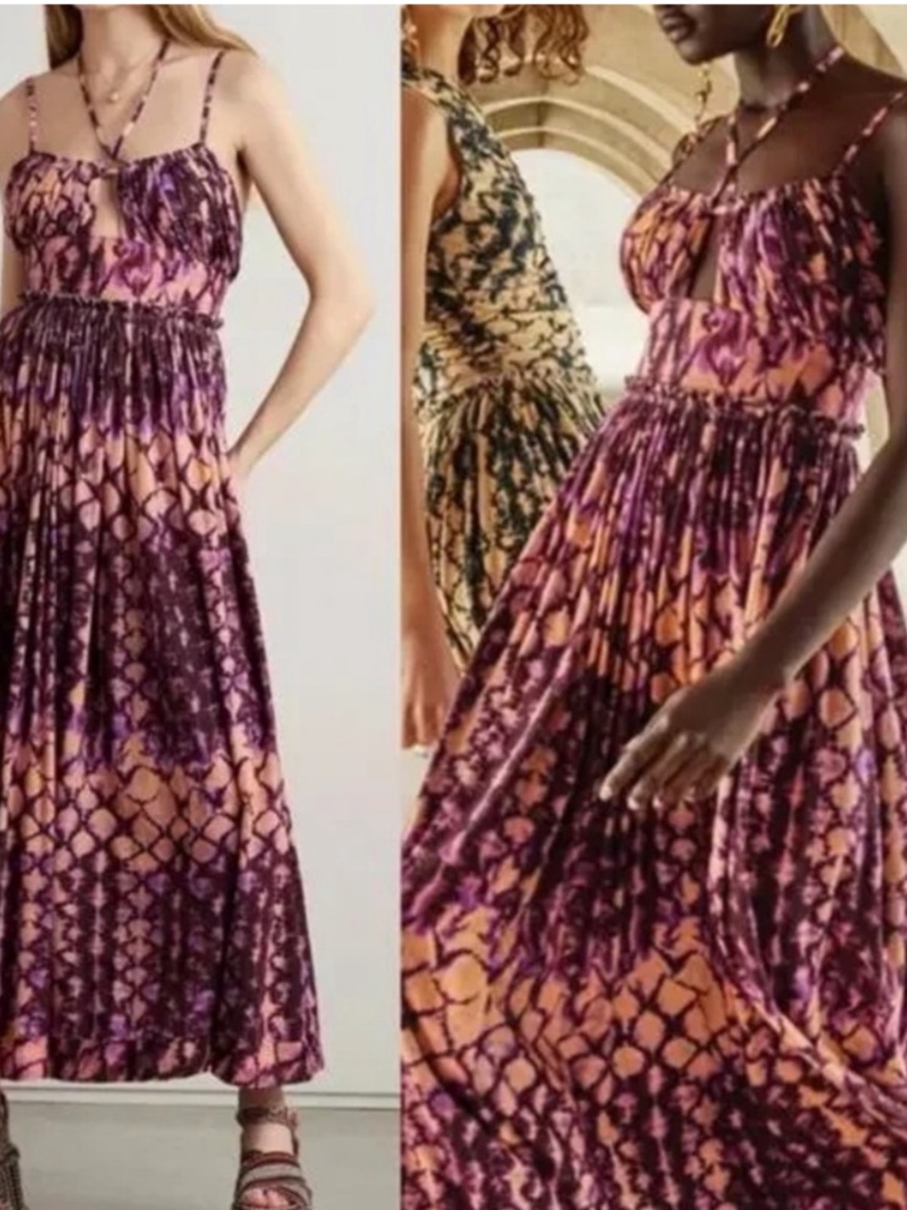 Ulla Johnson Dress Freya Midi Halter Strappy in Wisteria Purple Tie Dye